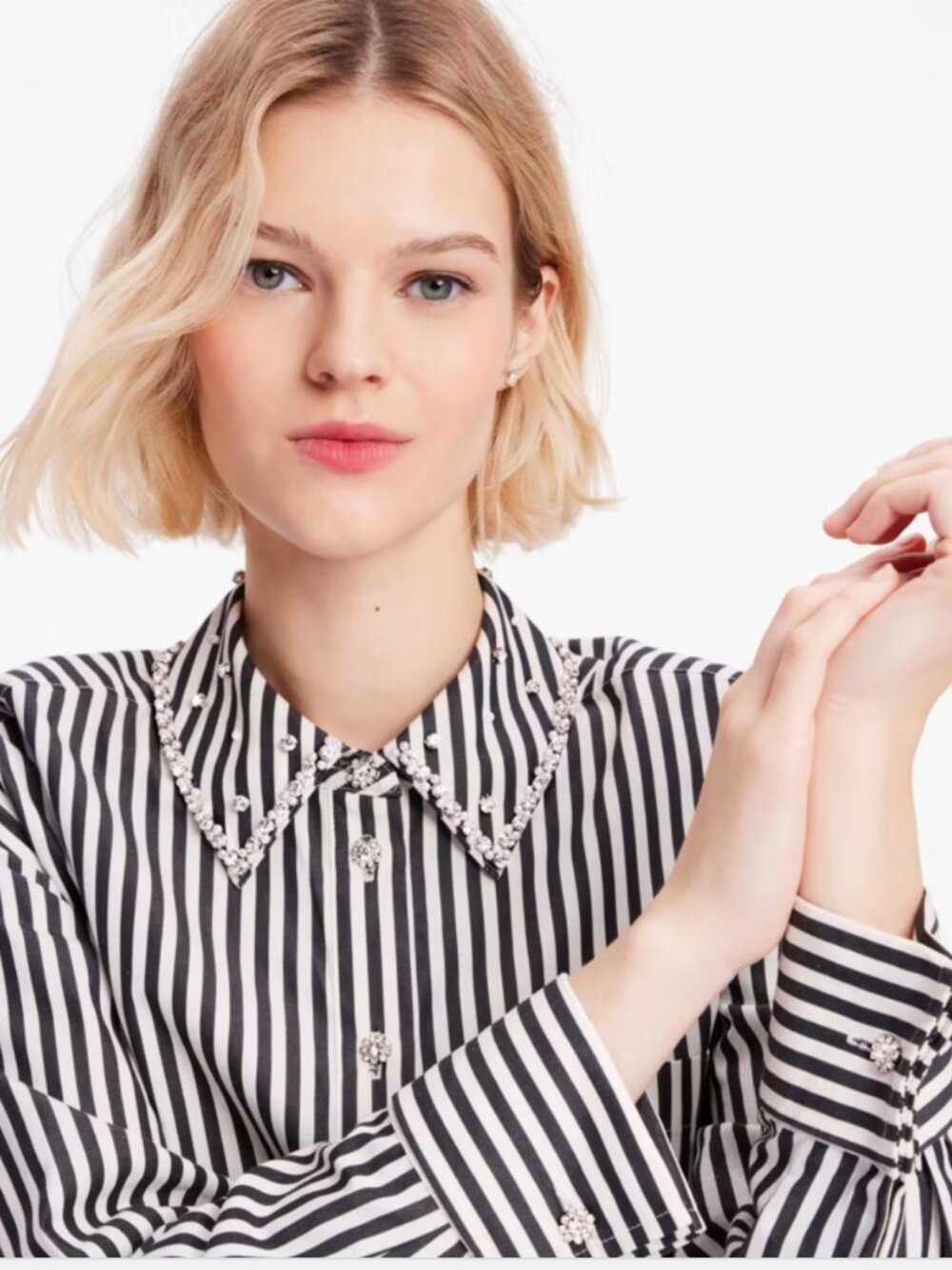 ✨ Kate Spade Acrobat Stripe Embellished Rhinestone Collar Button Down Shirt L ✨ - Picture 3 of 8